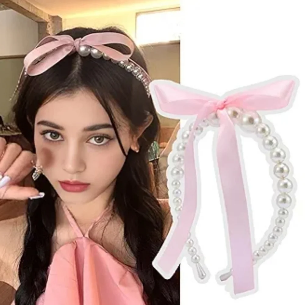 Beautiful Pearl Headband with Pink Bow 🎀🎀